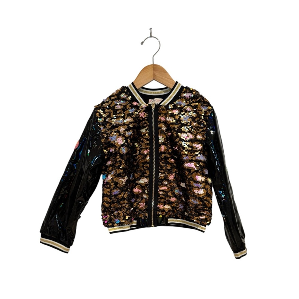 BABY SARA Black flip sequin bomber jacket - size 6